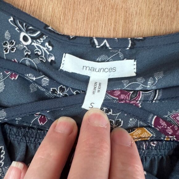 Maurices S Floral Blouse Blue Multicolor 3/4 Sleeve Lightweight Sheer Tunic Top - Picture 3 of 5